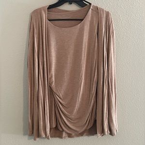 2 PC SET , tan with fitted undershirt and fitted cardigan